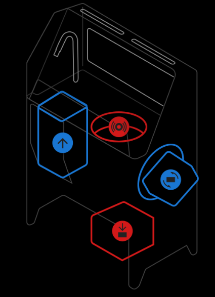 Fuse Sift touchscreen showing red cartridge drawer icon