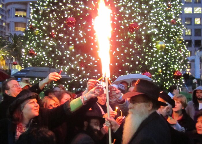 Lighting of Bill Graham Menorah in Union Square to mark start of