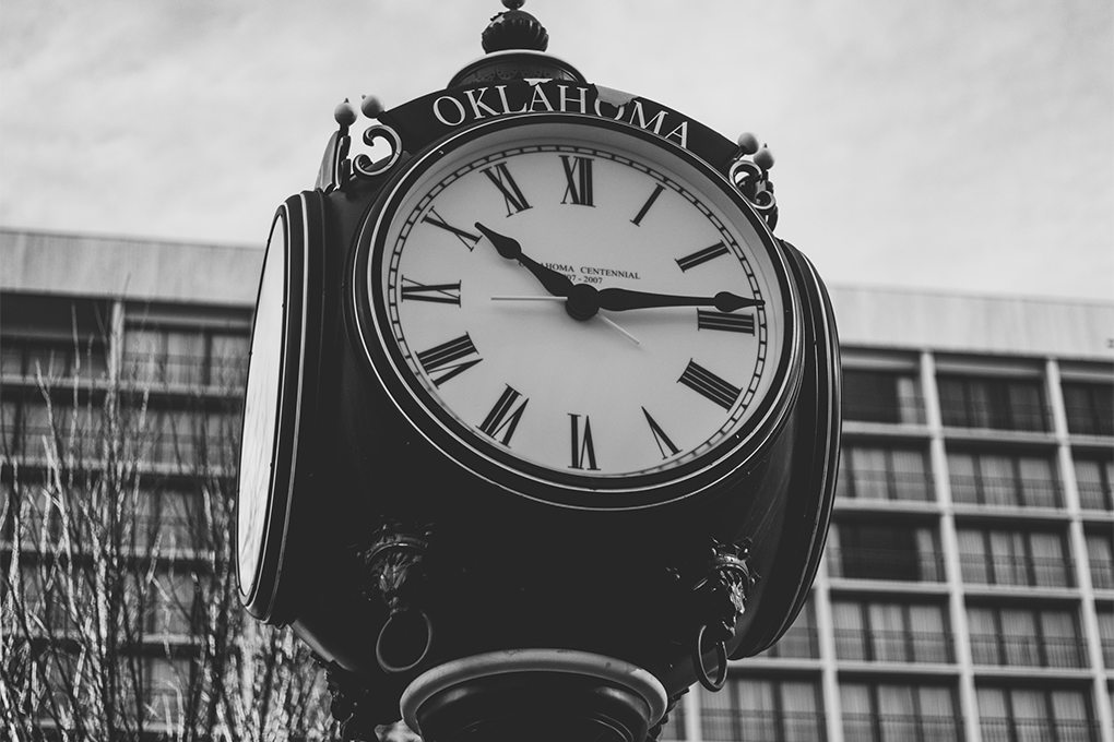A historic clock in downtown Lawton Oklahoma