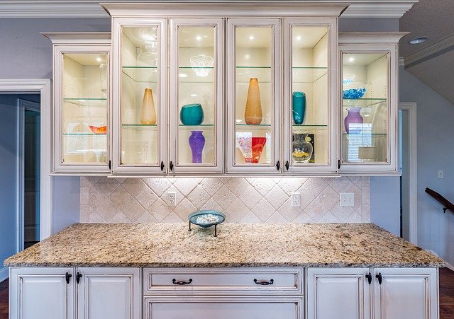 Elegant, brightly lit kitchen cabinets with under-cabinet lighting