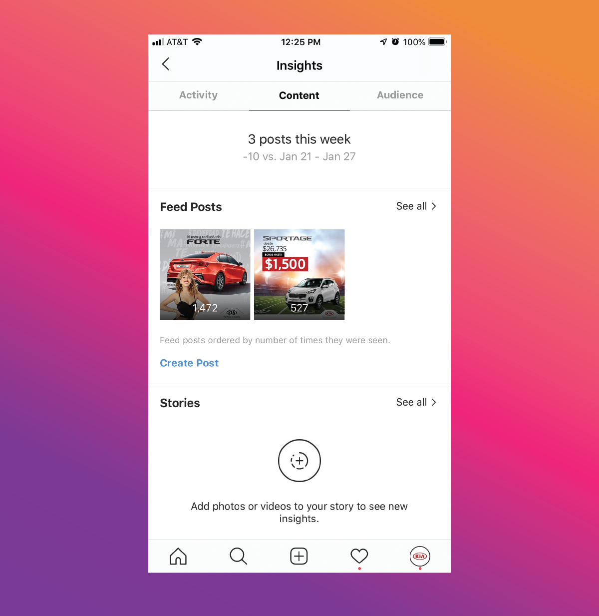 Instagram Analytics Content Tab