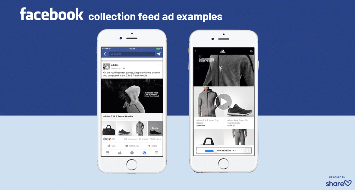 Examples of Facebook feed Collection ads
