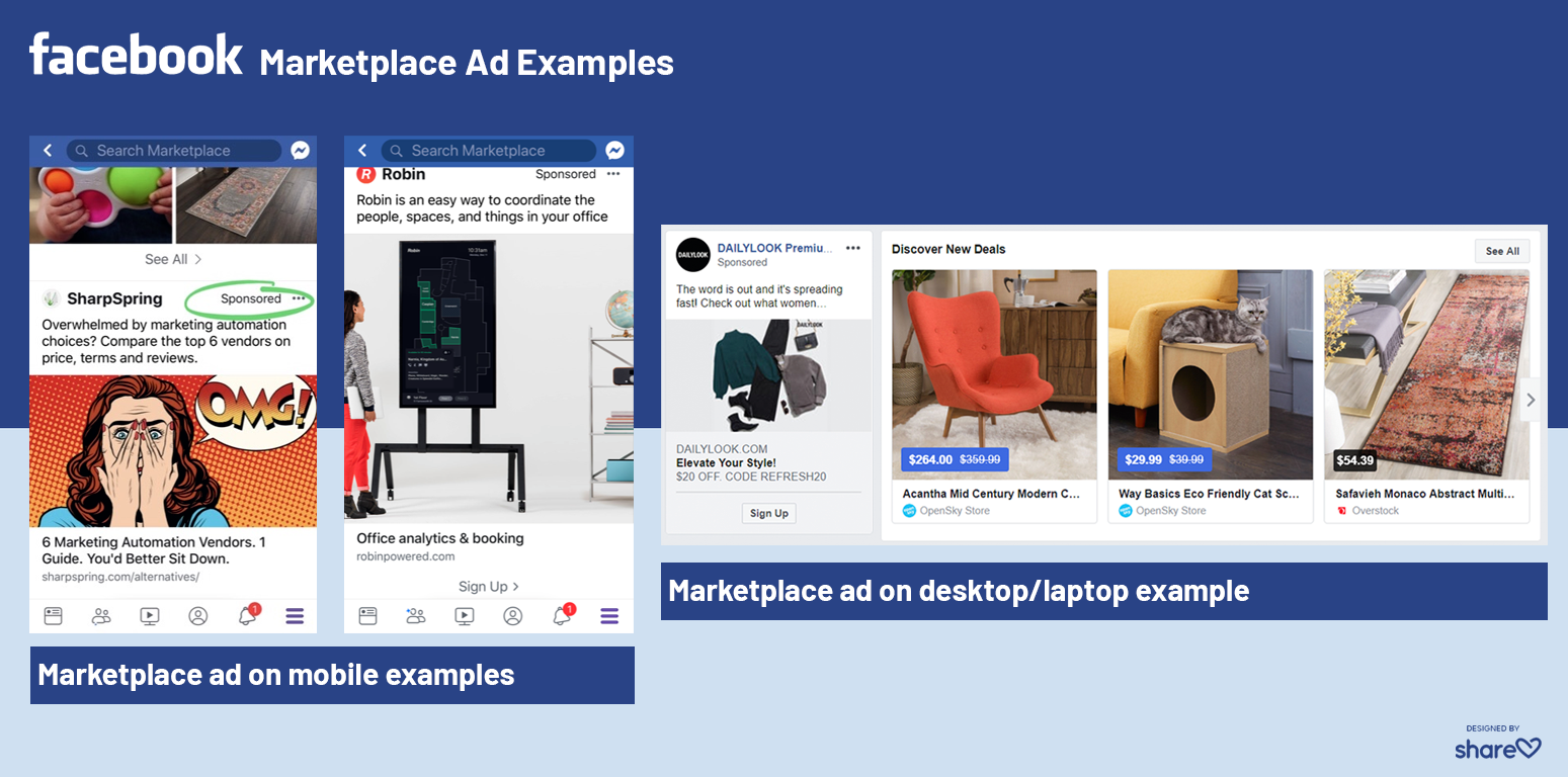 Examples of advertisements on Facebook Marketplace