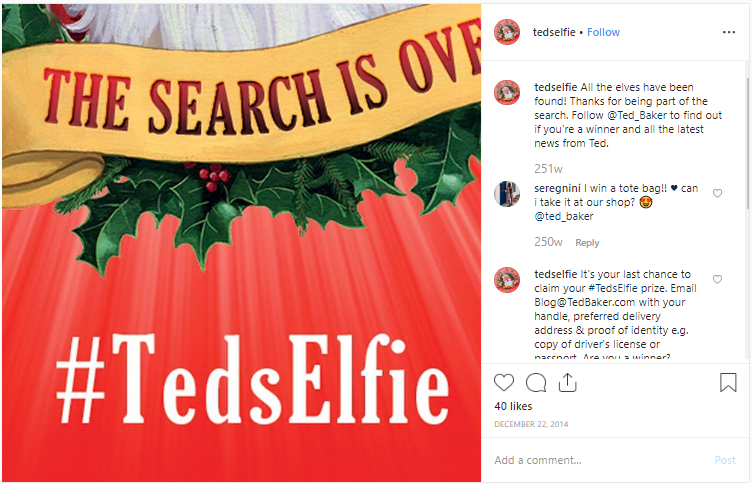 TedsElfie hashtag example