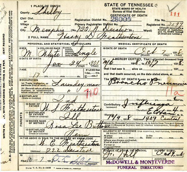 Harry Featherstone death record