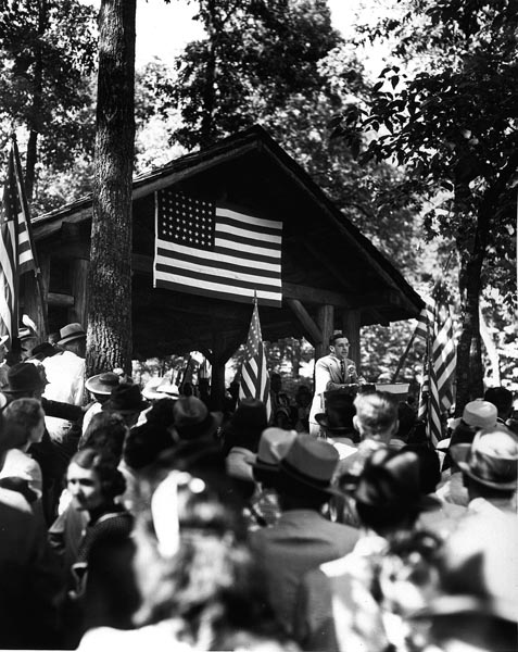 Gov. Prentice Cooper speaking at the dedication of the Natchez Trace State Park