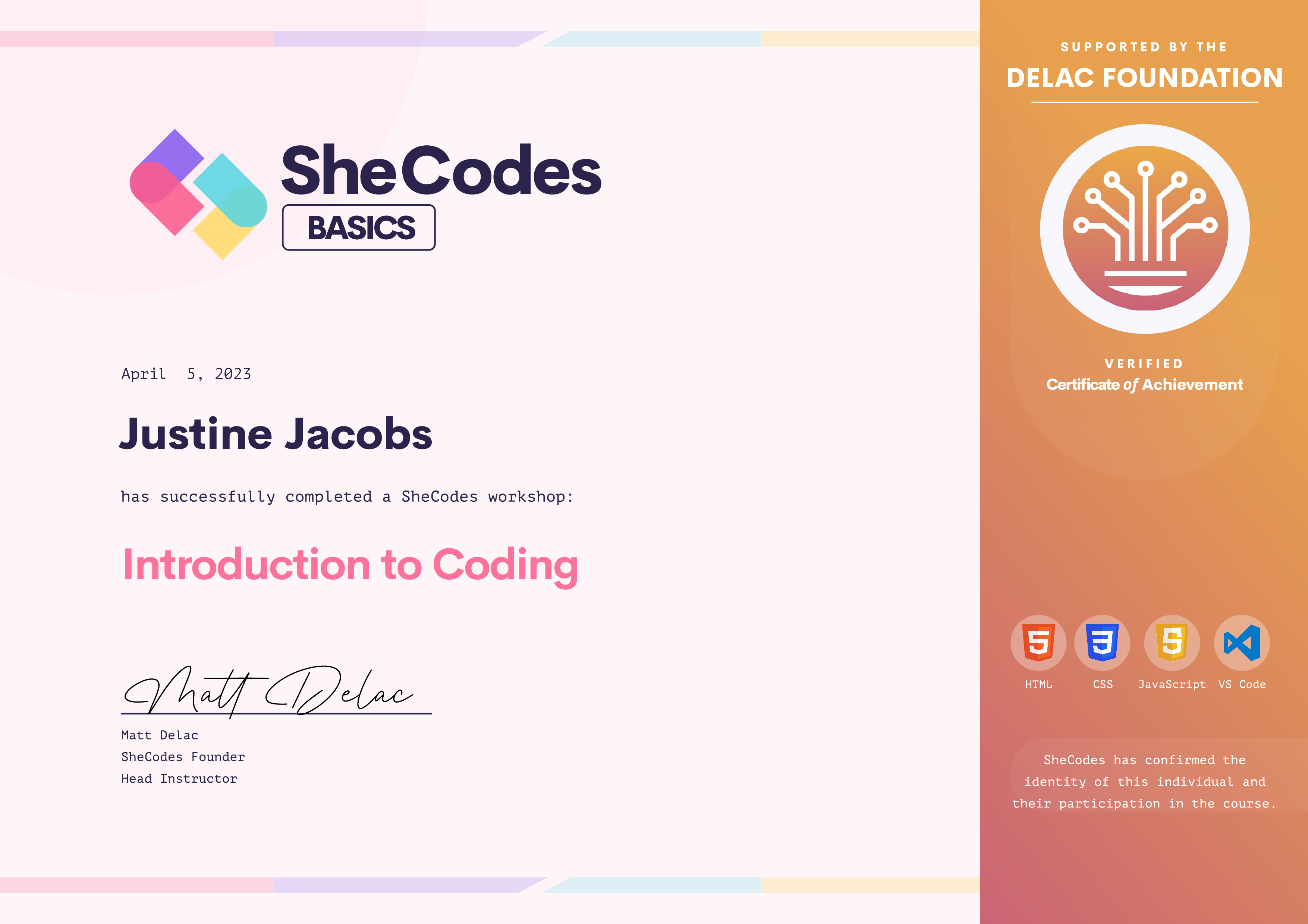 Justine Jacobs SheCodes Profile | SheCodes