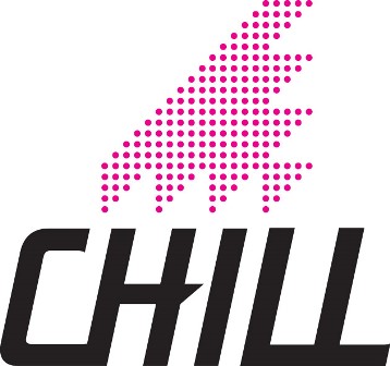 pink dotted mountain, chill text logo