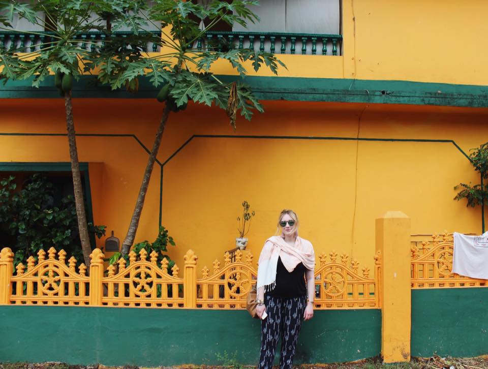 yellow wall and traveller