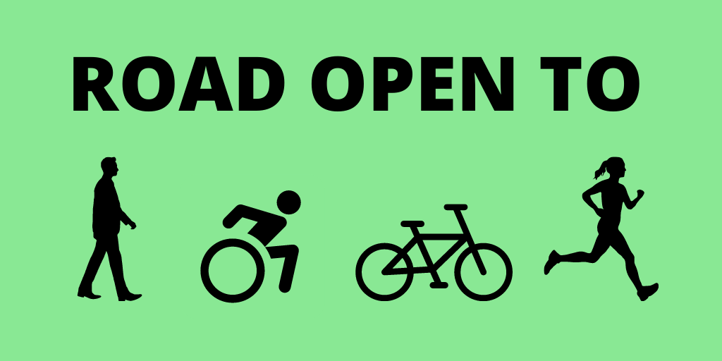 Roads are open to runners, walkers, cyclists, and disabled people