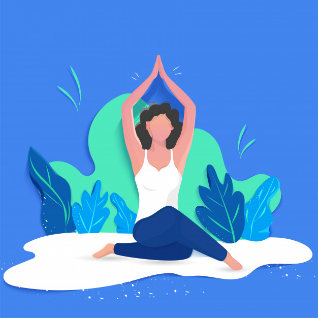 flat art illustration of woman in the yoga pose called Gomukhasana