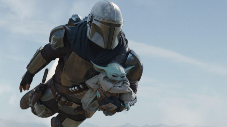 The Mandalorian Flying with Grogu