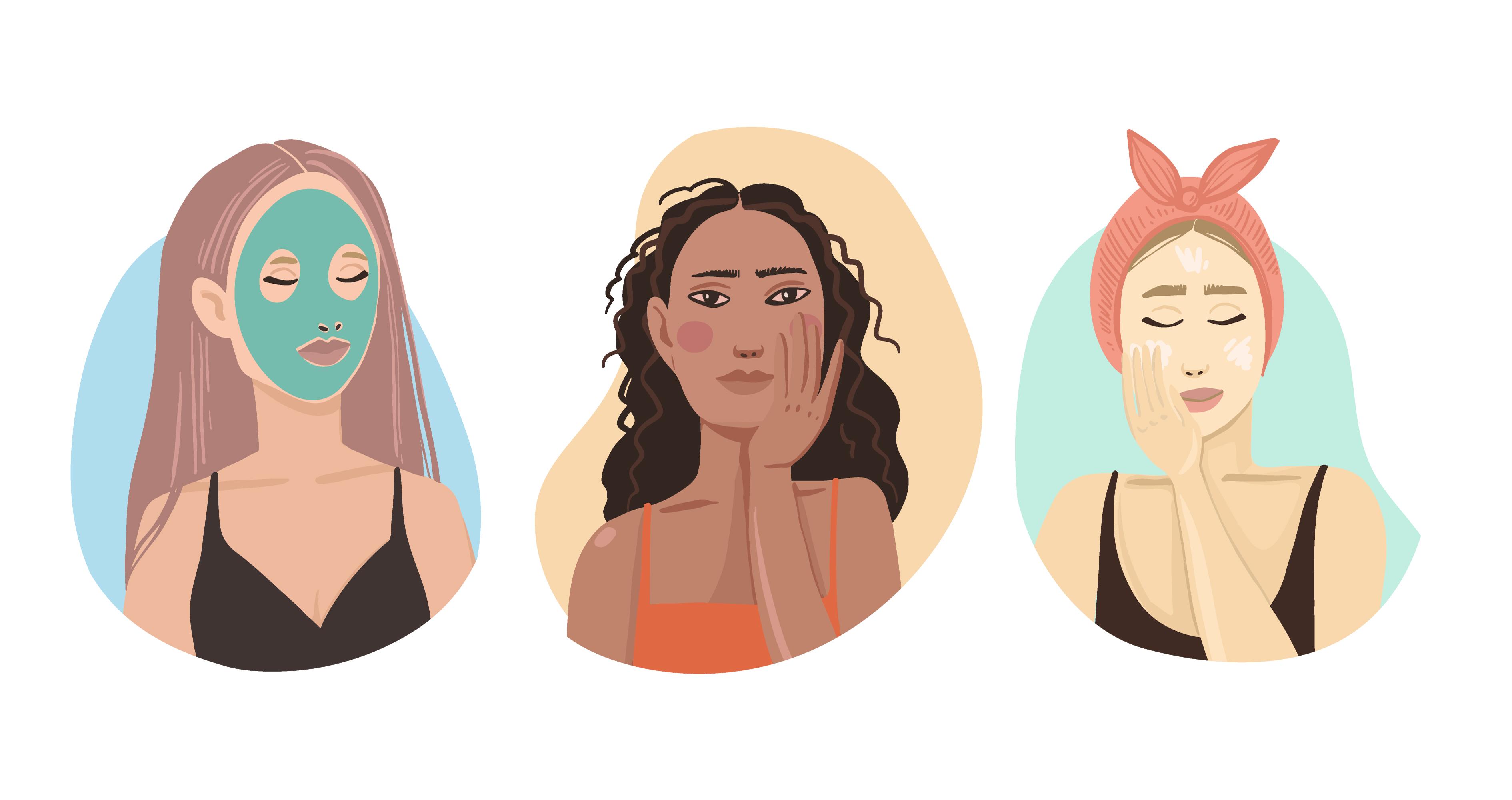 Three women using skincare