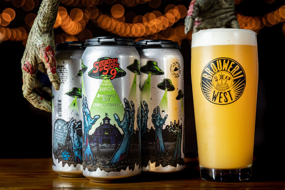 Picture of beer in a glass next to its can