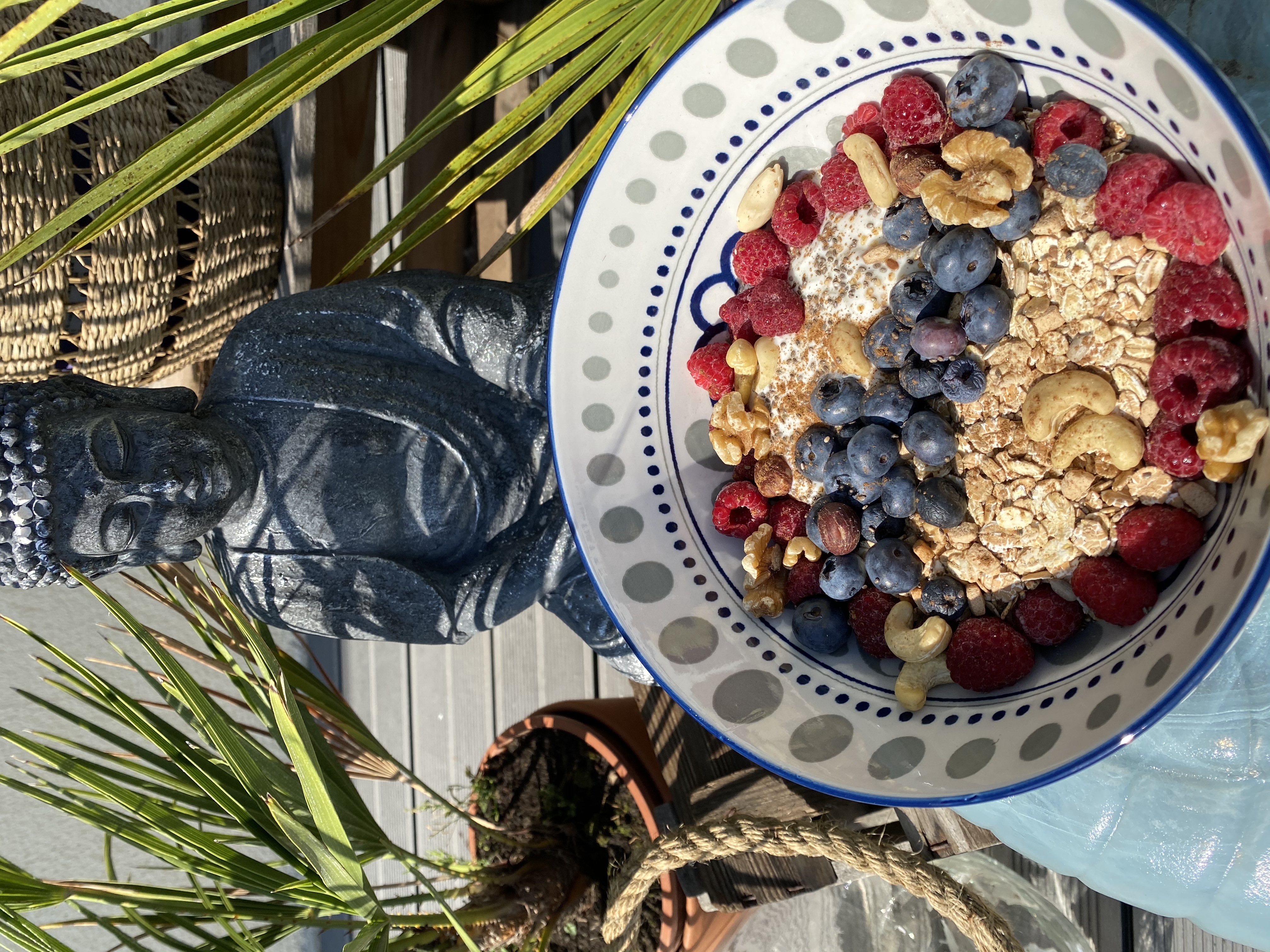 breakfast bowl with fresh fruits and nuts