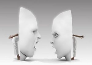 People speaking through masks