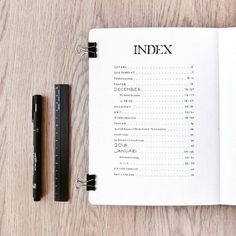 bullet journal's index page