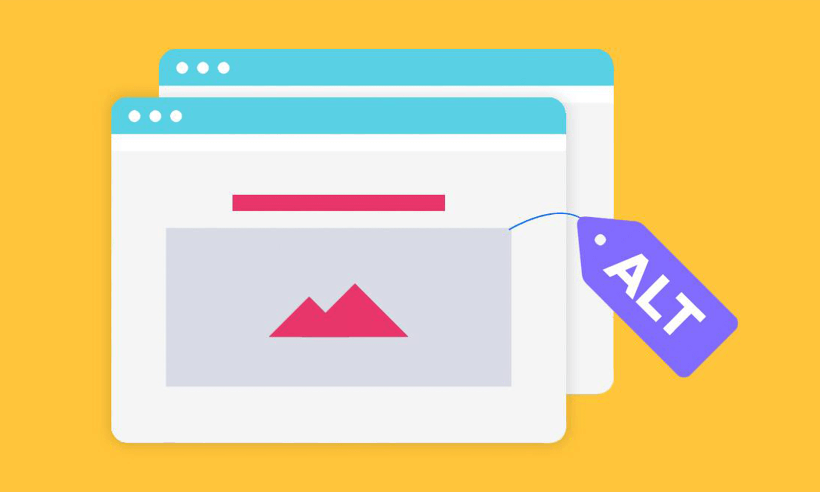 Webpage windows with an image icon and tag saying 'alt'