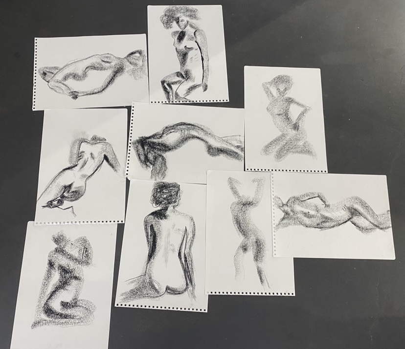 A few of my life drawing pieces laid out at the end of a session