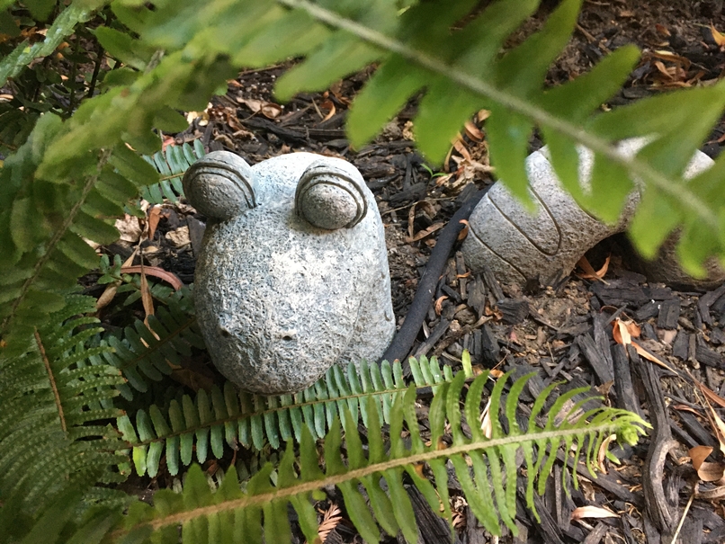 Image of garden sculpture with ferns surrounding it