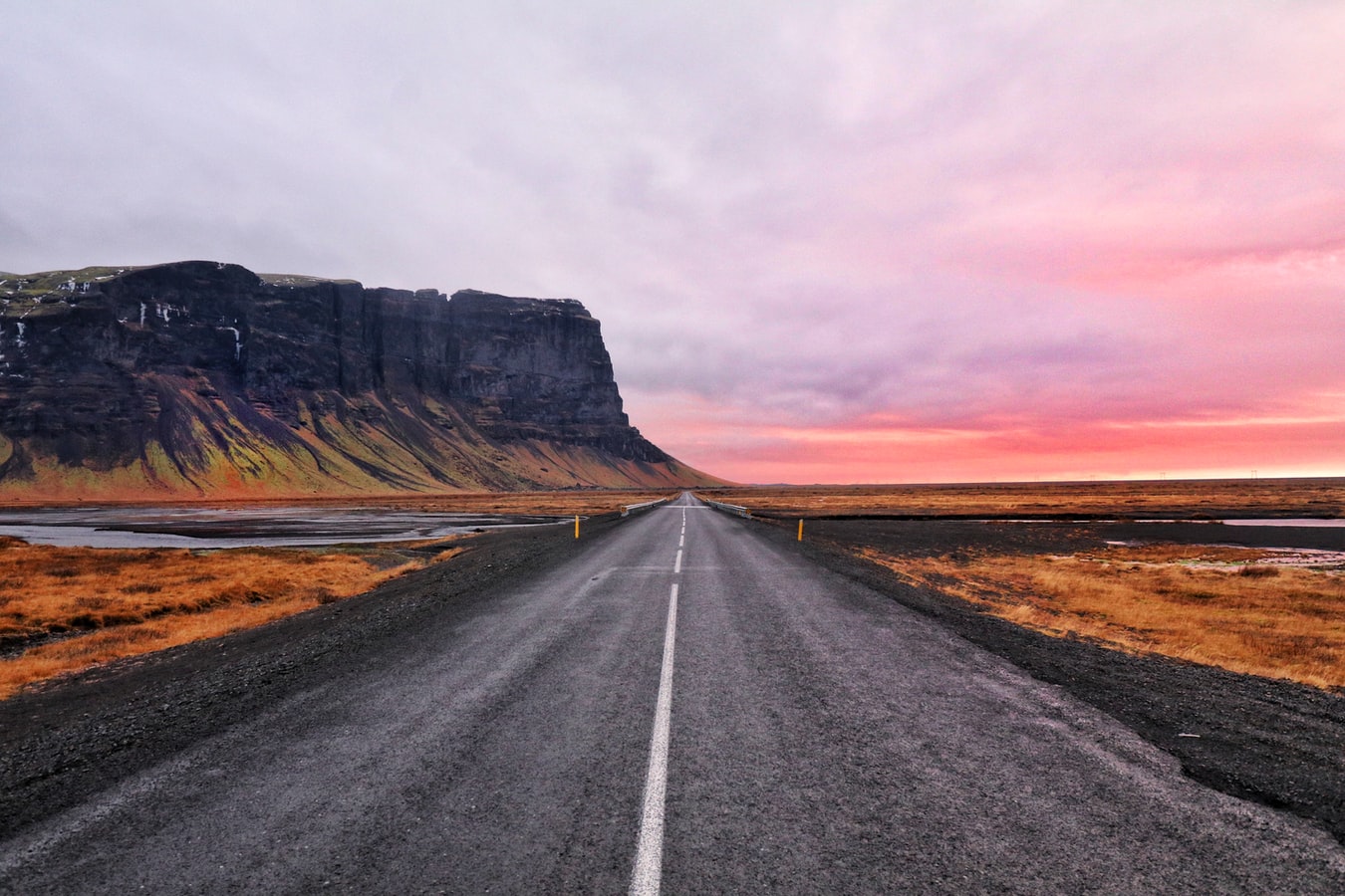 Icelandic road at sunset