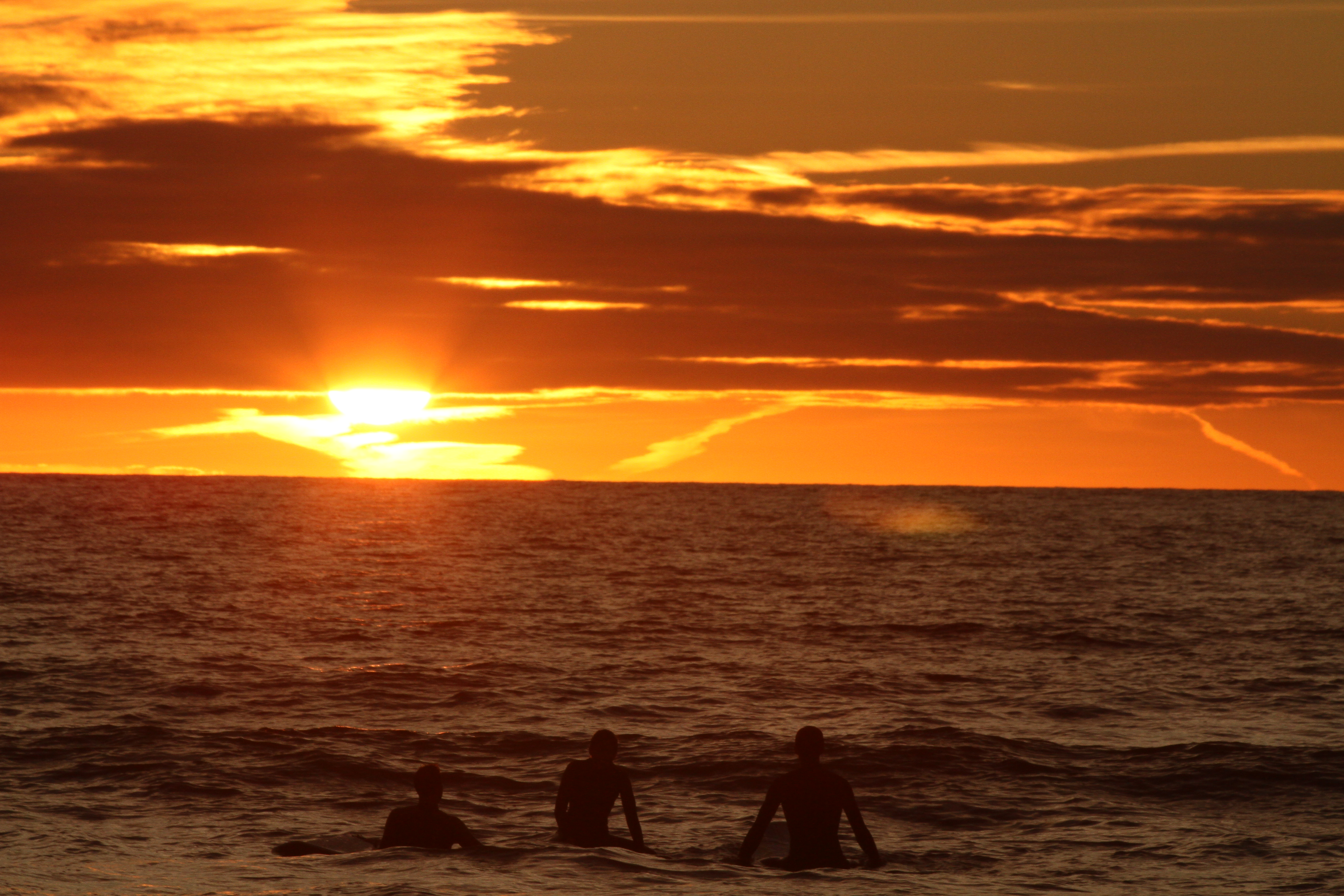 surfing at sunset