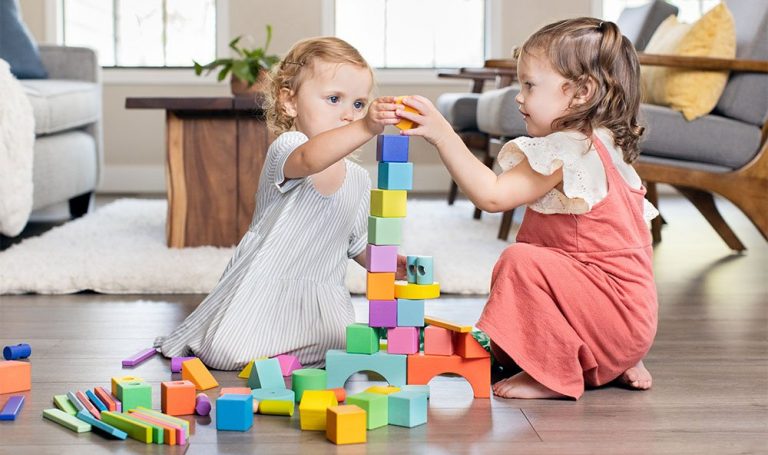 Kids playing a Montessori game