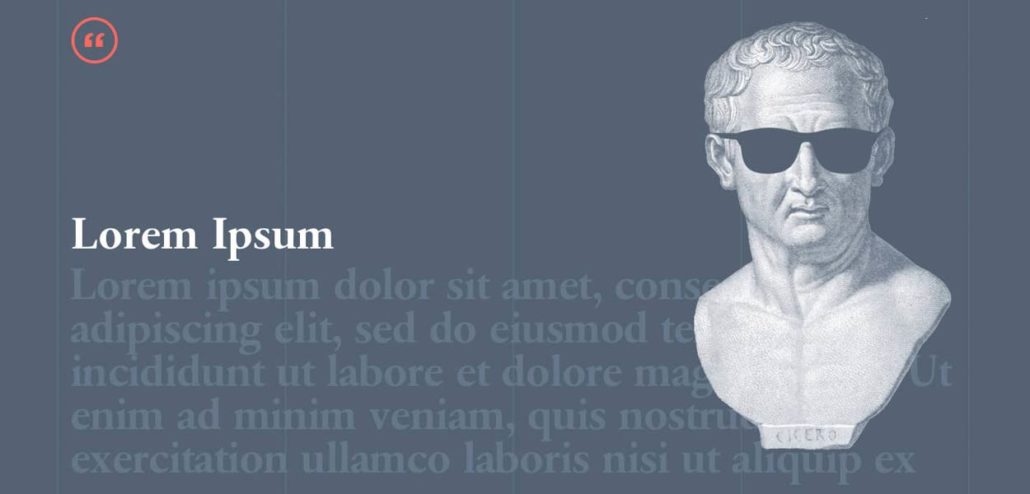 Swag Cicero statue with Lorem Ipsum text at the backgroung