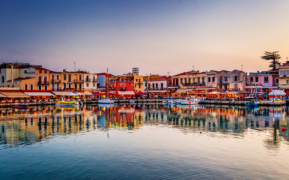 Rethymno harbour at sunset