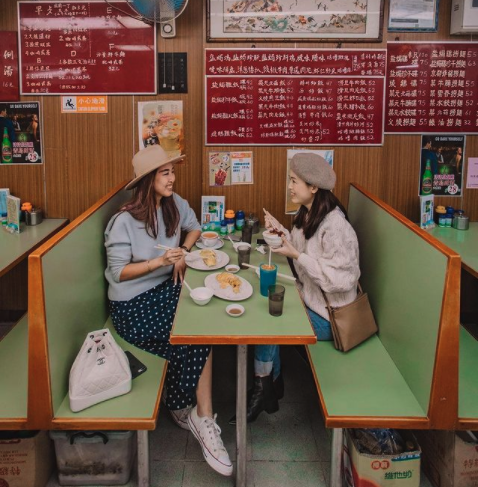 Girls eating in restaurant