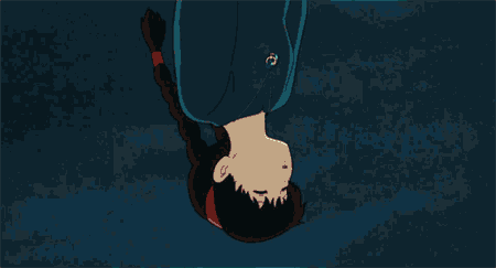 Girl falling in sky when 
      necklace glows and she begins to float