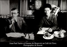 Simone de Beauvoir with J-P Sartre at Cafe de Flore