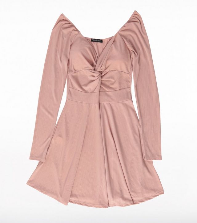 pink-twist-front-skater-dress