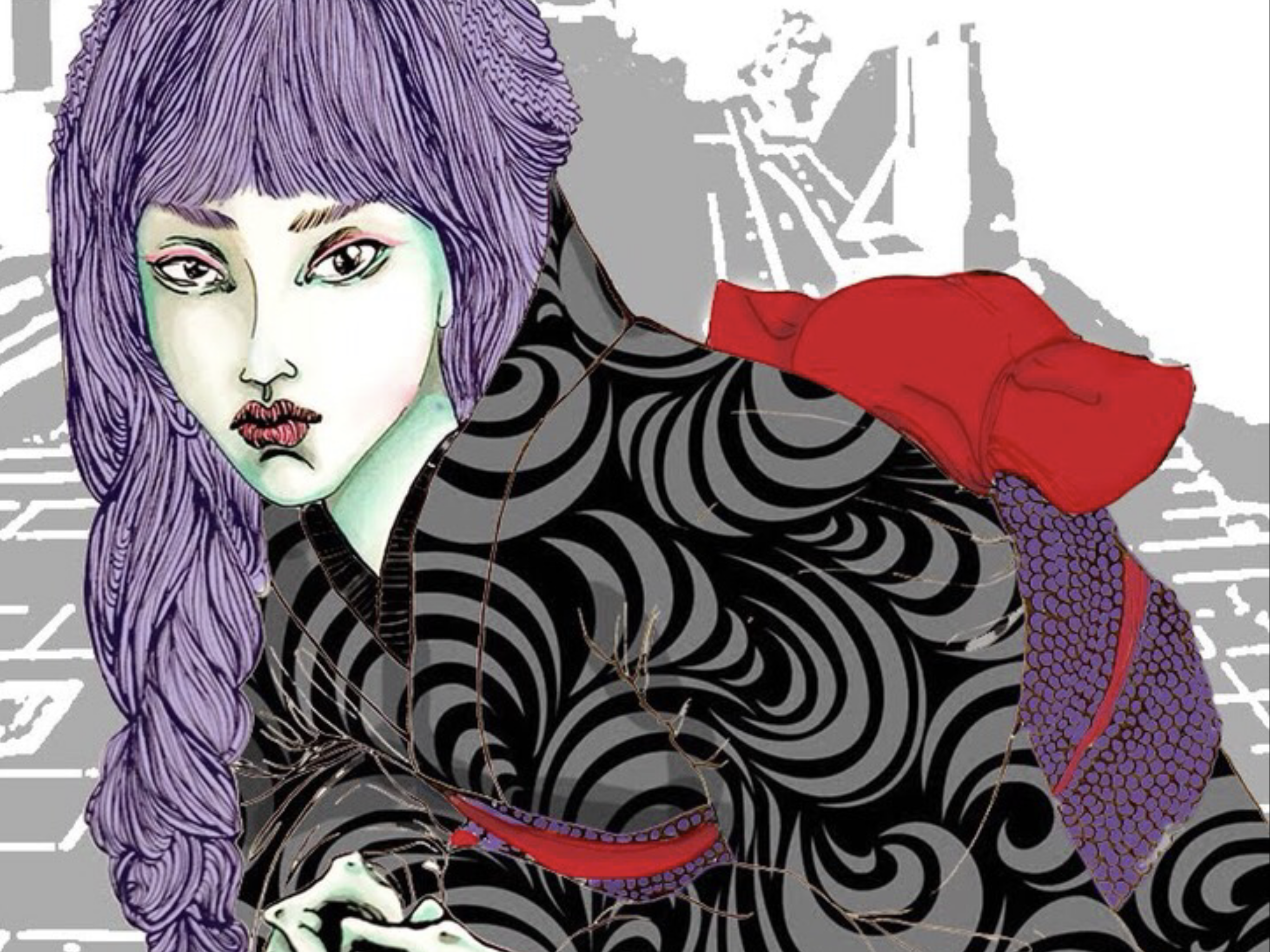 girl in kimono, illustrated by en rin mu