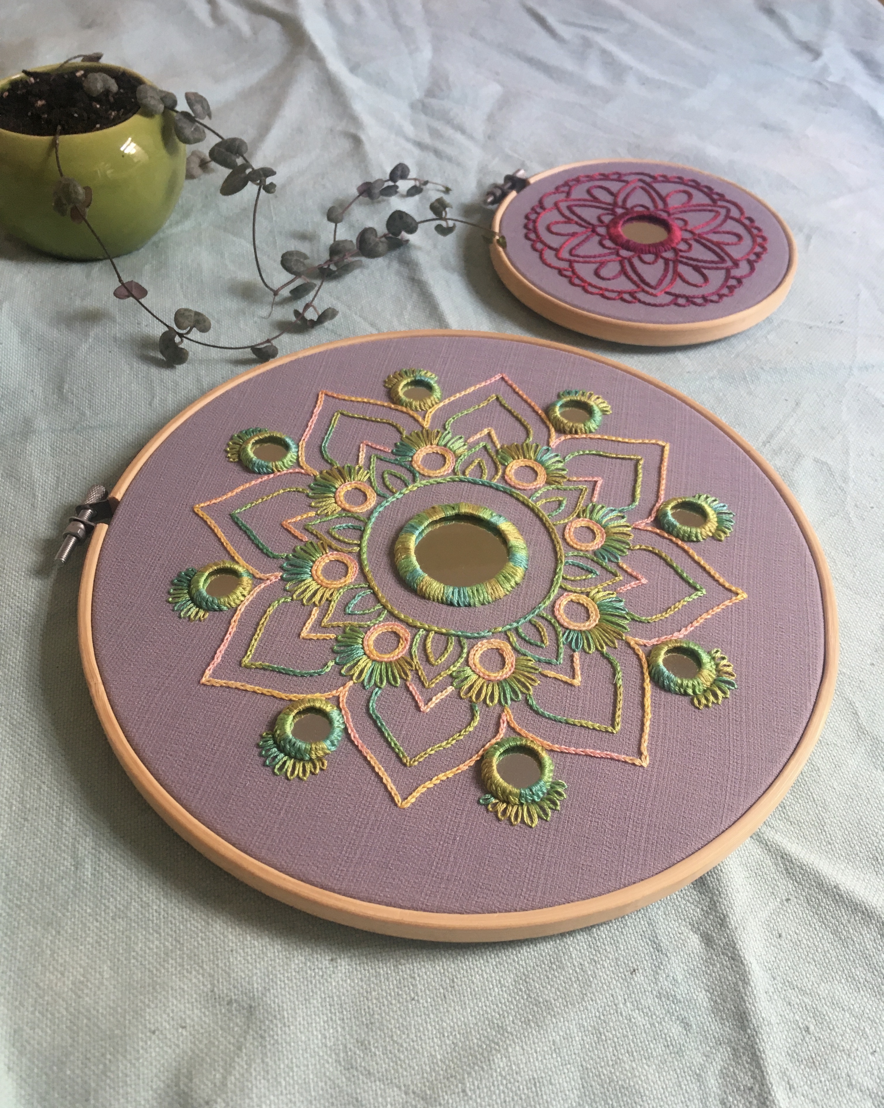  Two embroidered hoops