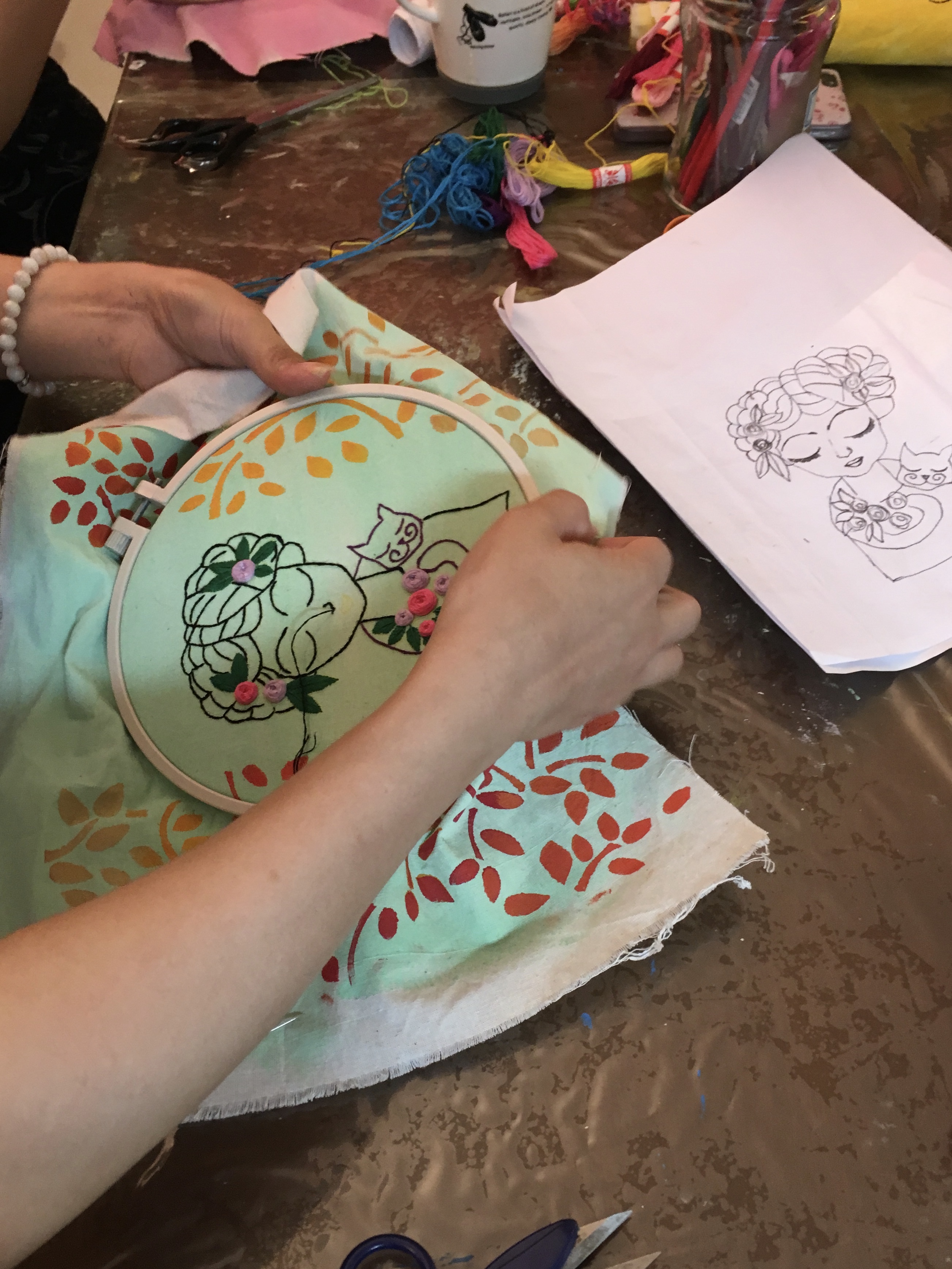 Photo of an embroidery workshop