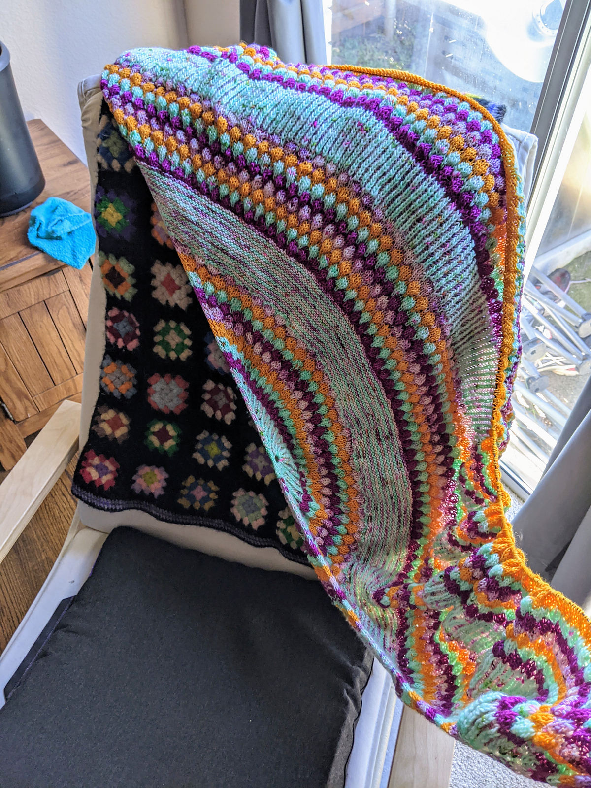 A hand-knit shawl