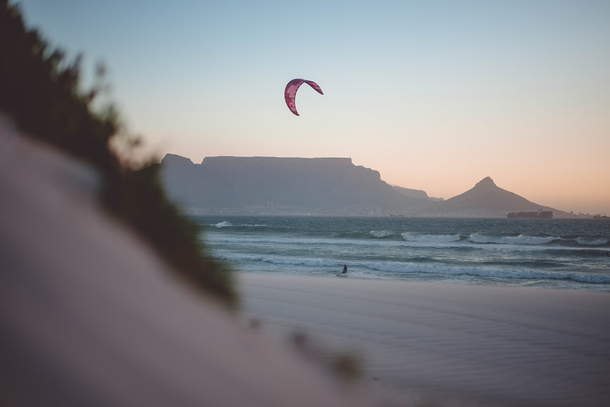 kitesurfing at sunset