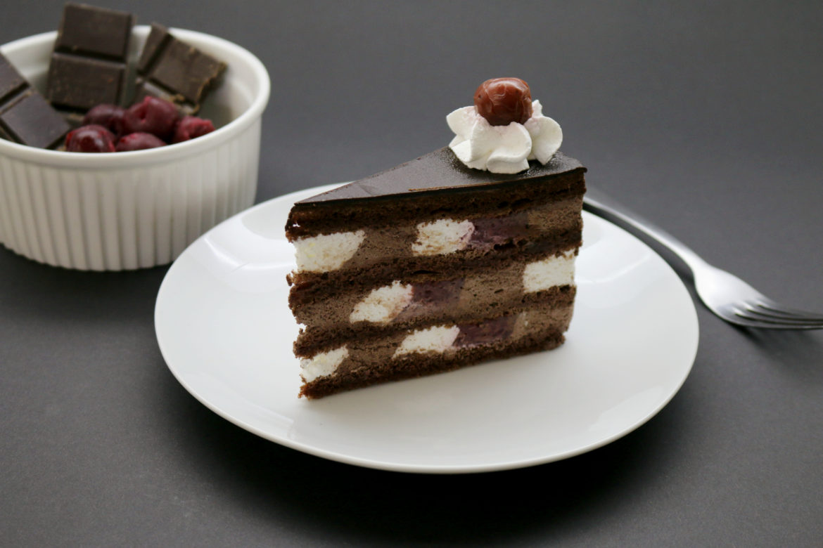 image of a piece of blackforest cake