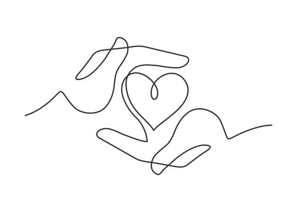 hands holdin a heart in continuous line illustration