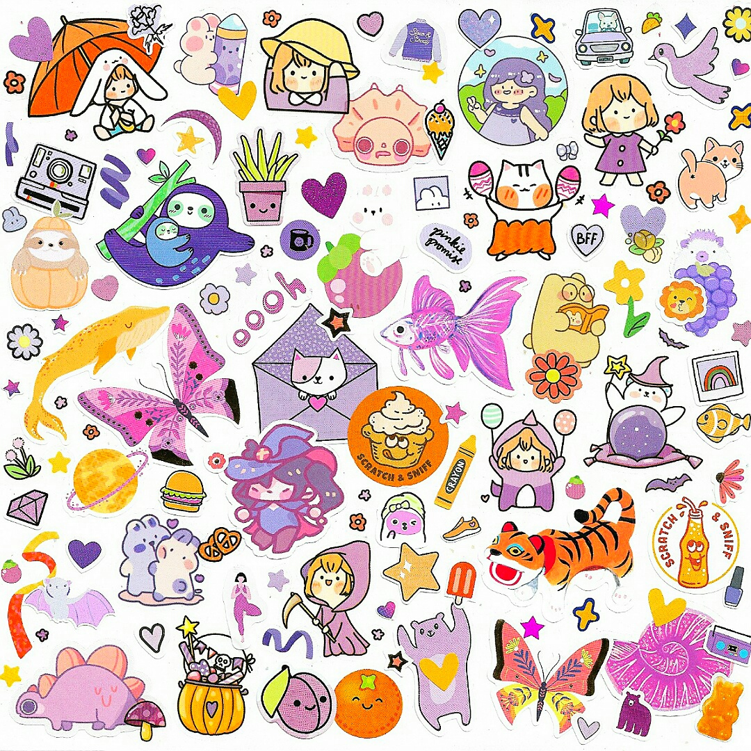 sticker collage with many cute and colorful stickers