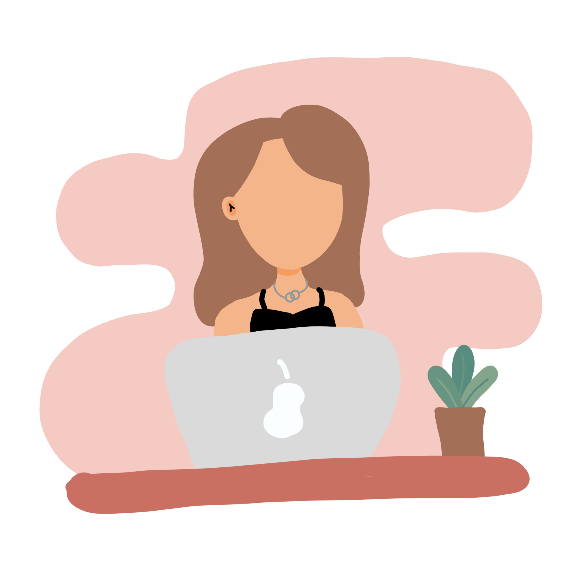 Illustration of the girl behind computer
