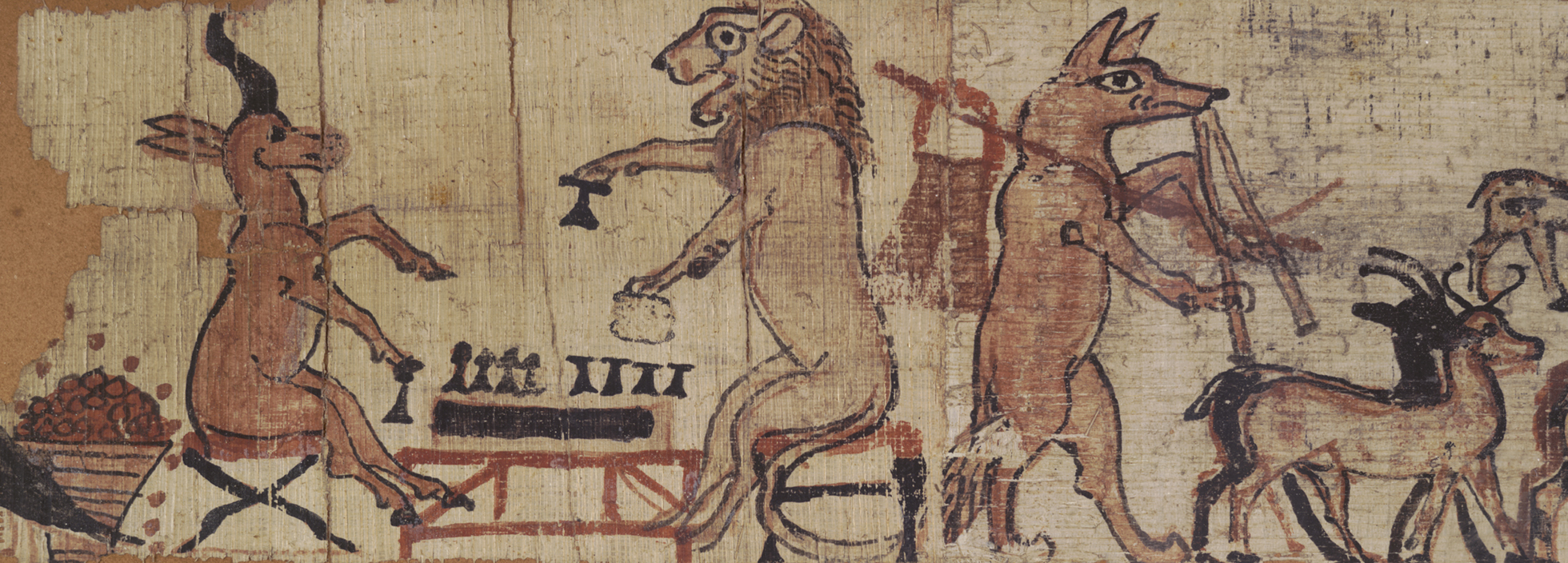 Papyrus showing a lion and a gazelle playing board game