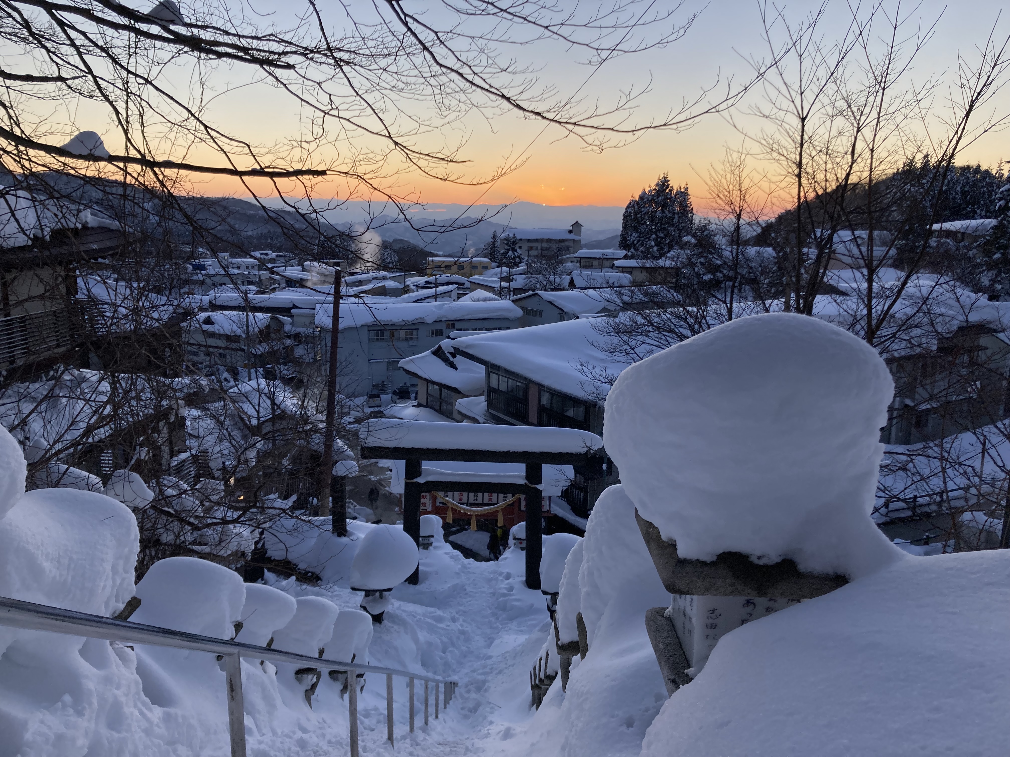 Sunset of a snowy town