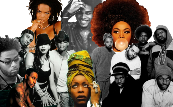 Woman with music notes emerging from her hair