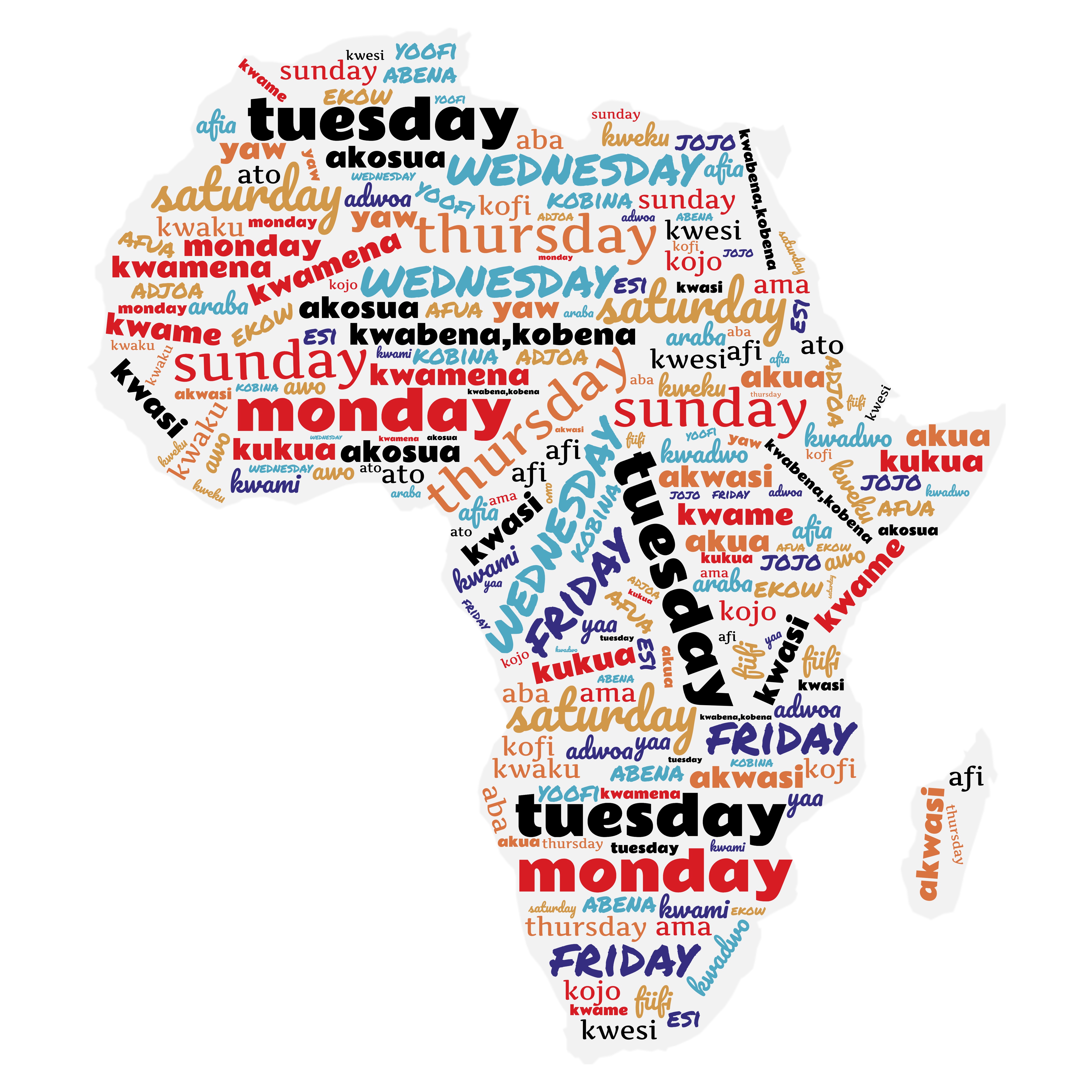 Africa map with days and names