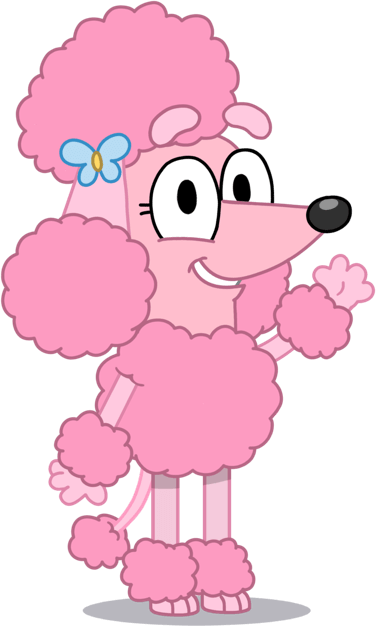 A pink cartoon poodle.