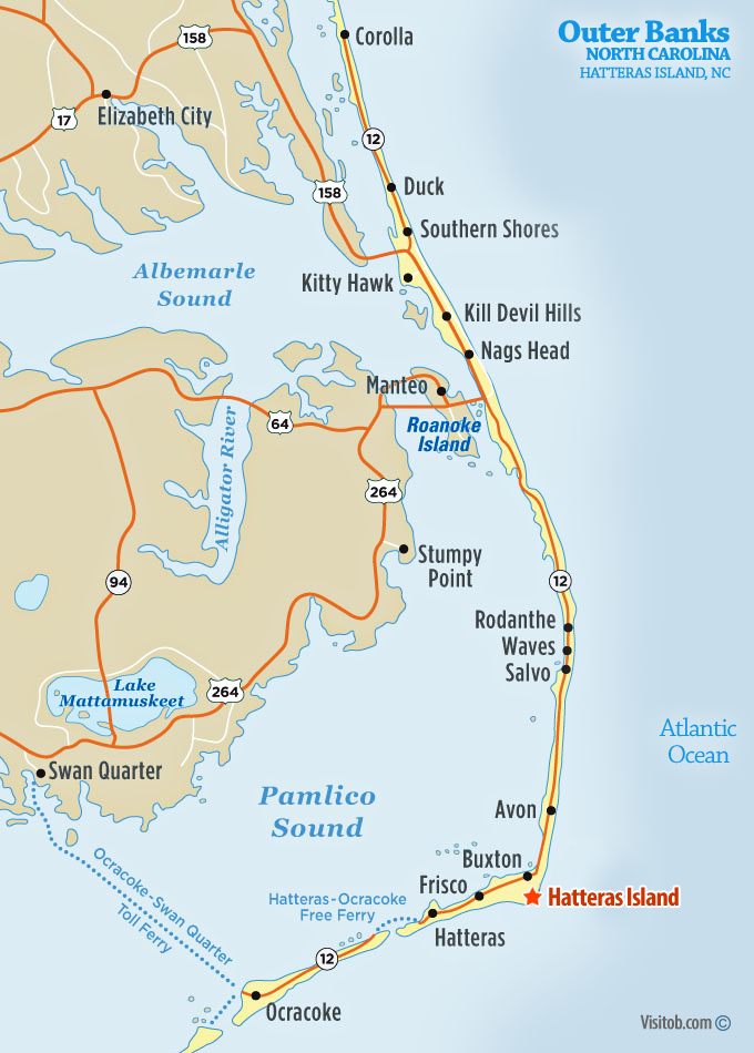A beautiful illustrated map of the Outer Banks island charin