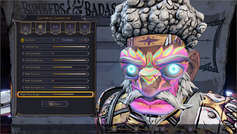 Exaggerated features in character creation menu