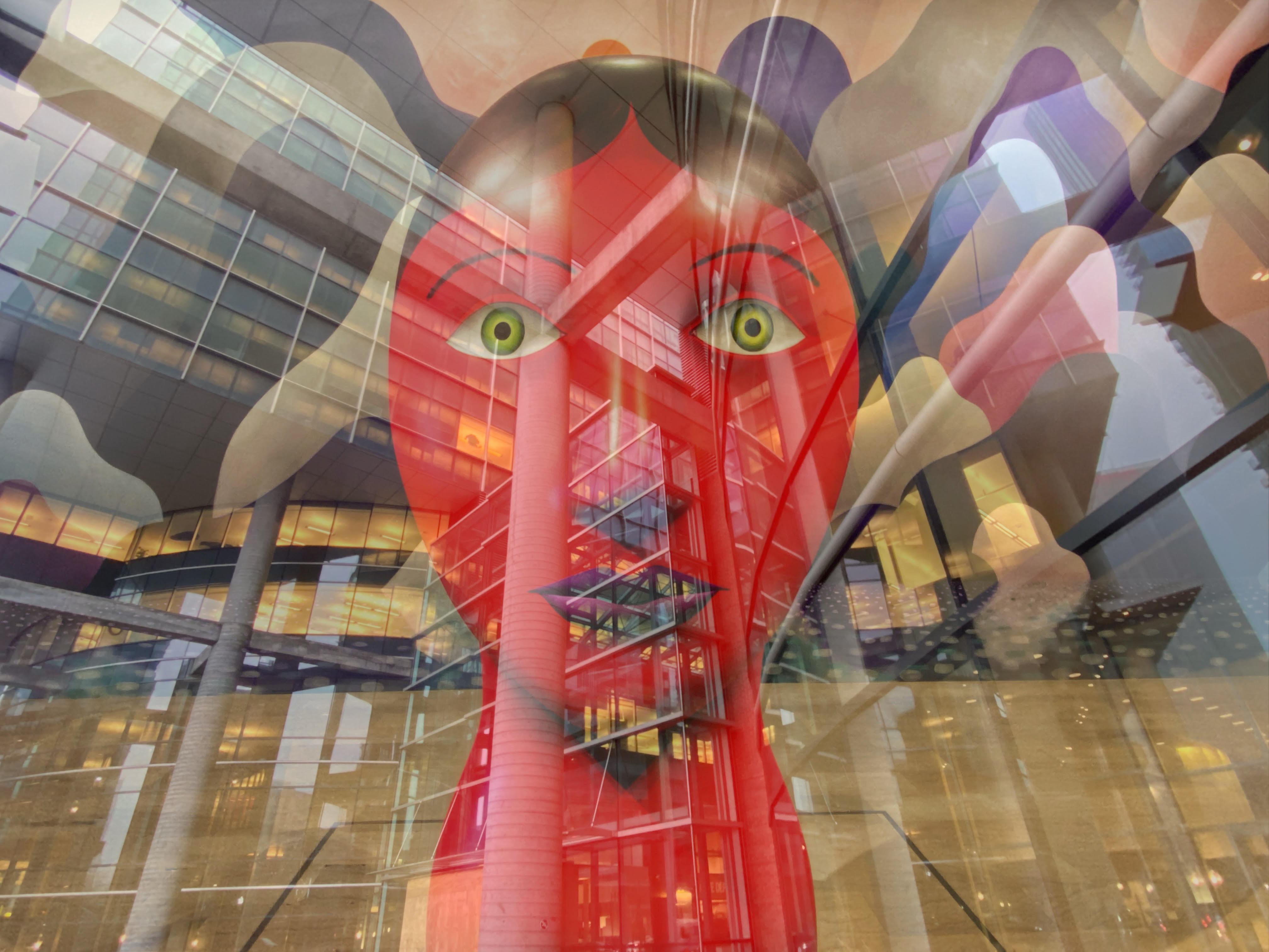 Montreal Museum of Fine Arts Scultupre and City Superimposed